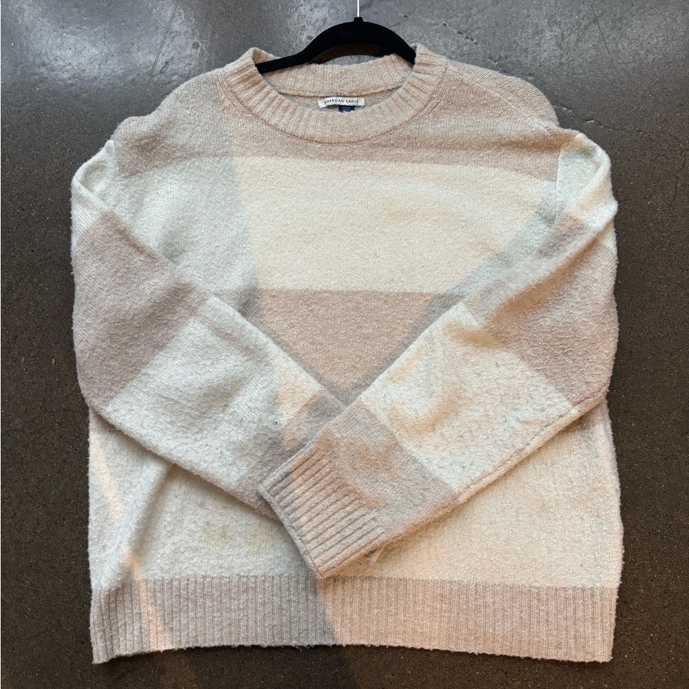 American Eagle Cream and Tan Striped Sweater